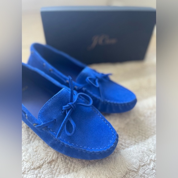 J Crew Brilliant Blue Suede Moccasins EUC 7 - Picture 2 of 4